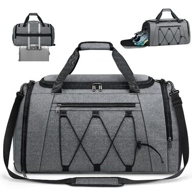 Спортивна сумка NUBILY для чоловіків та жінок 55Л, водонепроникна сумка для залу, плавання та подорожей з відділенням для взуття та мокрих речей, сіра