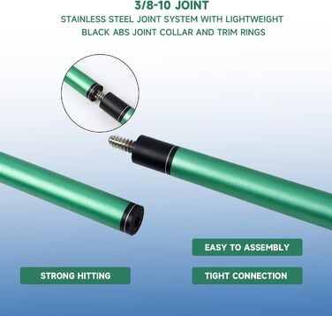 Більярдний кий для дорослих та дітей, Fiberglas-Graphit, 147.3 см, 2 частини, для дому та комерційного використання (матово-зелений, 595 г)