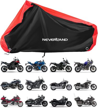 Водонепроникний чохол для мотоцикла NEVERLAND XXXL (255x75x145см), 300D Oxford, захисна навіс-гараж з замками та вітрозахистом, чорно-червоний