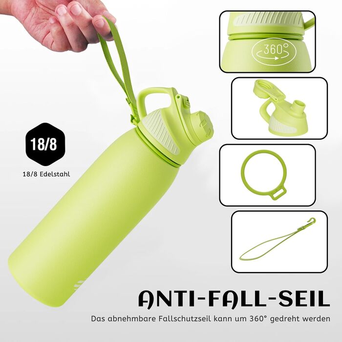 Термос Fjbottle з нержавіючої сталі для води та напоїв, спортивна пляшка з магнітною кришкою, об'єми 400/600/800/1000/1500 мл, без BPA, герметична, підходить для газованої води, для школи та фітнесу