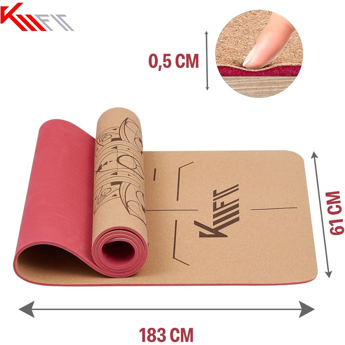 Йога-мат KM-Fit TPE з ременем, рельєфний, нековзкий, для фітнесу, пілатесу та гімнастики, з сумкою, ременем і масажним м'ячем