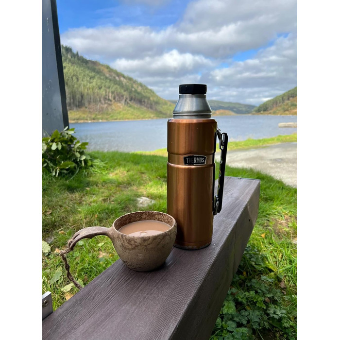 Термос сталевий King Thermosflasche блакитний 1,20л - нержавіюча сталь, абсолютно герметичний, з чашкою та ручкою, 12 год гарячий & 24 год холодний, придатний для миття в посудомийній машині, без BPA, блакитний 1200 мл