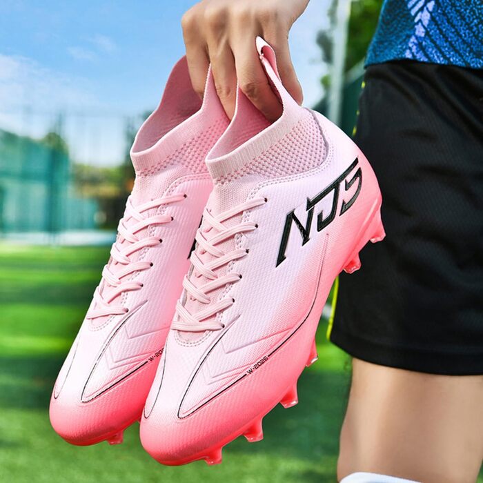 Чоловічі футбольні бутси для юніорів, бутси для тренувань, високі, шиповані, професійні, для змагань, outdoor, штучний газон, унісекс, рожеві, 43 EU