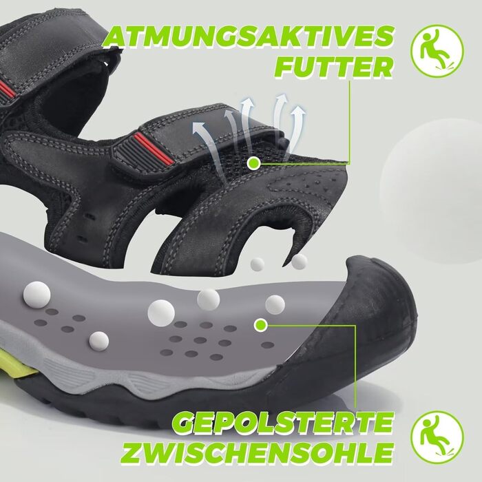 Чоловічі спортивні сандалії VisionReast для хайкінгу та активного відпочинку. Чорні сандалі для туризму та подорожей, 41 EU, з клямкою.