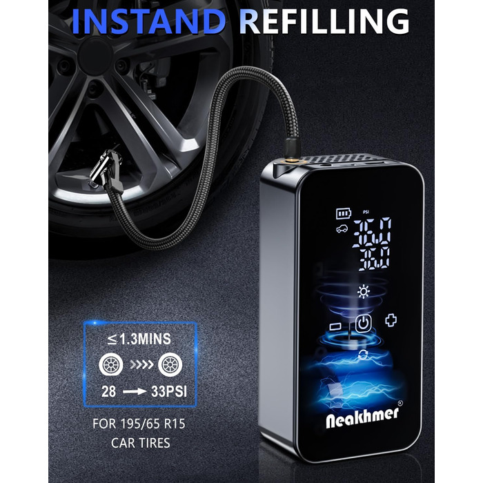 Електричний повітряний насос для велосипеда з акумулятором 150PSI: компресор з акумулятором 6000mAh, манометром для велосипедів, мотоциклів та автомобілів