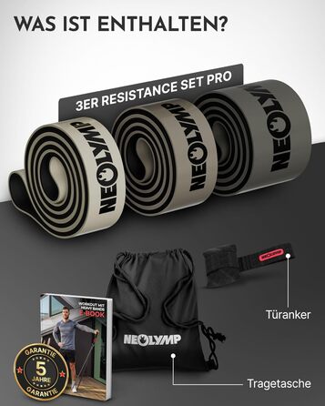 Набір еластичних стрічок для фітнесу Neolymp з електронною книгою: 3 шт. (вага 22-116 кг)