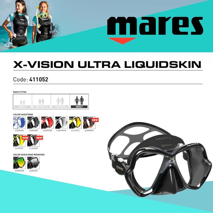 Дайвінг-маска Mares X-Vision Ultra Liquidskin універсальна сіро-чорна