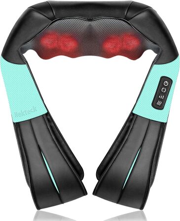 Масажер для шиї та плечей Nekteck 3D Shiatsu з підігрівом – глибокий масаж спини для зняття м'язового болю (блакитний)