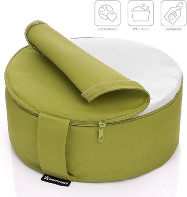 Йога-подушка BODYMATE кругла, 31 см в діаметрі, 13 см висотою, з наповнювачем з лушпини гречаного зерна, знімний чохол з 100% бавовни, для медитації та сидіння (оливковий)