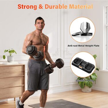 Набір гантелей регульовані, 11 кг/24.5 кг, 2 шт. з неслизьким грифом, швидке регулювання ваги, чорний колір