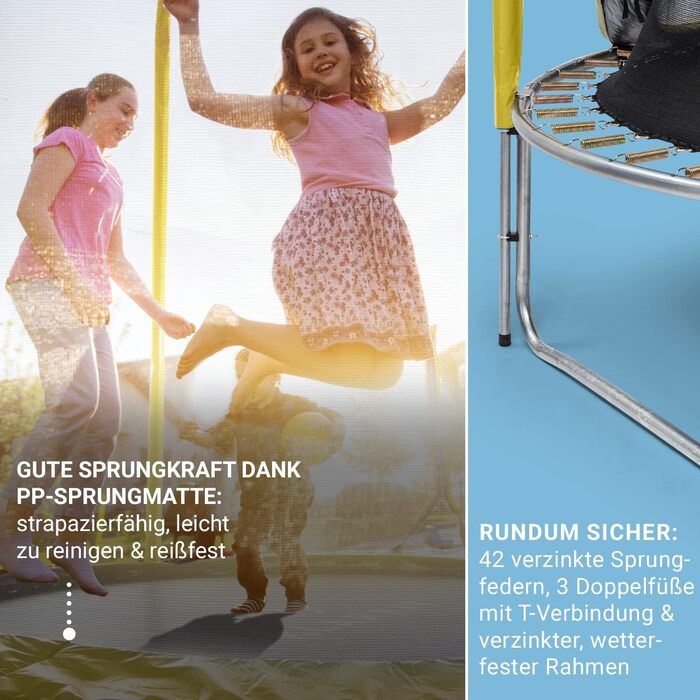 Трамплін Klarfit Jumpstarter для дітей, 250 см, жовтий: безпечний, з лебідкою та сіткою, для саду, фітнес, 5-9 років