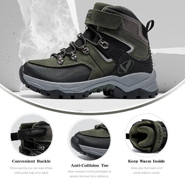 Зимові черевики для хлопчиків ASHION: снігоступи, черевики середньої висоти, утеплені, для піших прогулянок та трекінгу, бавовняні (35 EU, D Grün)