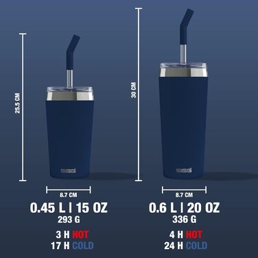 Термочашка SIGG Travel Mug Helia з багаторазовою скляною трубочкою та щіточкою для чищення, герметична, BPA-free, нержавіюча сталь 18/8, 0,6 л, Night Ink