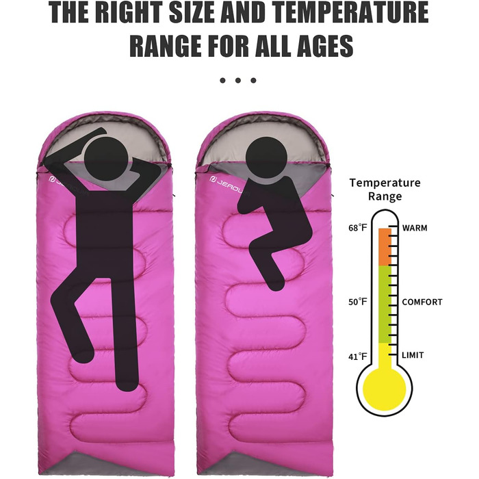 Спальний мішок для дорослих, походів, легкий, водонепроникний, для холодної погоди. Підходить для жінок, чоловіків, дівчаток та хлопчиків. Ідеальний для кемпінгу, трекінгу, відпочинку на природі, полювання. З компресійним мішком (фіолетовий)