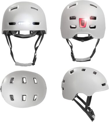 Велошолом Crazy Safety Vertigo Matt Schwarz з переднім і заднім світлом USB, для самокатів, скейтбордів, роликів, BMX і міських велосипедів, унісекс, розмір M 54–57 см