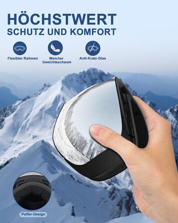 Снігові окуляри без рами для дорослих, широке поле зору, лінзи UV400 Anti-Fog, сноуборд окуляри для чоловіків та жінок, срібні