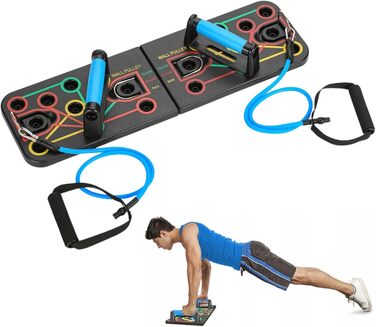 Gymtek Складане дошка для віджимань - дошка для віджимань з ручками для віджимань для тренування всього тіла & Ефективні віджимання - багатофункціональна дошка для віджимань - фітнес-обладнання для дому з еспандером