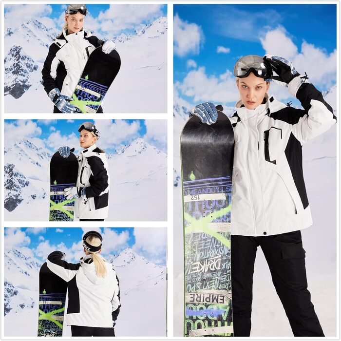 Жіноча водонепроникна куртка WULFUL для сноубордингу та катання на лижах, зимова куртка з відстібаною капюшоном, білий та чорний колір