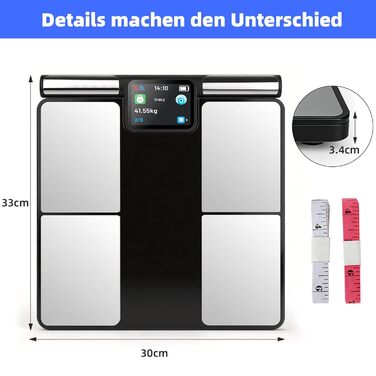 Вага для вимірювання жиру в тілі з 8 електродами, персональна вага з великим дисплеєм, Bluetooth, аналіз складу тіла, 180 кг, BMI, протеїн, BMR