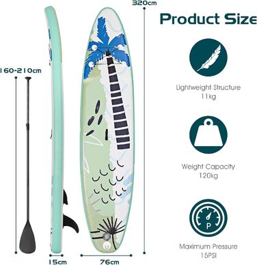 Надувна SUP-дошка RELAX4LIFE 320/335x76x15 см з веслом, насосом, рюкзаком, ремкомплектом та 3 плавниками, для початківців і професіоналів