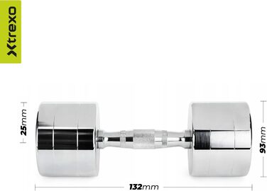 Набір гантелей XTREXO Verte Kurz 2 шт. (2.5-12 кг) – сталеві гантелі з неслизьким грифом, міцні та довговічні. Ідеальні для силових тренувань вдома та в спортзалі (хром, 2 x 7 кг)