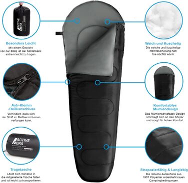 Сплячий мішок Active Era Mumienschlafsack для кемпінгу: зимовий, літній, водонепроникний, ультралегкий, -10°C до 10°C