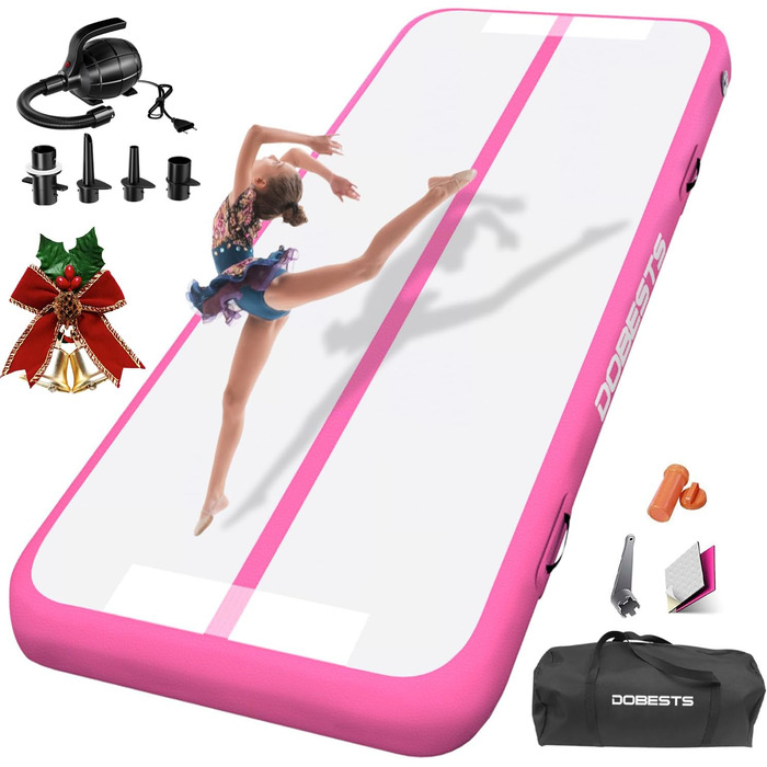 Мата для гімнастики DOBESTS Airtrack Matte, 400x100x20 см, рожева. Розвиваючий килимок для акробатики, йоги, фітнесу, тренувань вдома та на вулиці з насосом та сумкою.