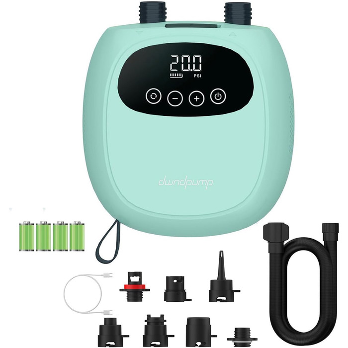 Електричний насос для SUP до 20PSI з акумулятором, для каяків та SUP дощок, з 7 насадками, зелений