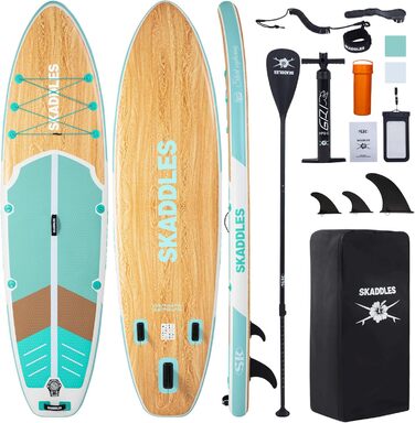 Надувний SUP (Stand-Up Paddle Board) для дорослих та підлітків з антиковзким покриттям – повний комплект. Ідеально для риболовлі, йоги, фітнесу та сімейного відпочинку. Дизайн під дерево, м'ятний колір.