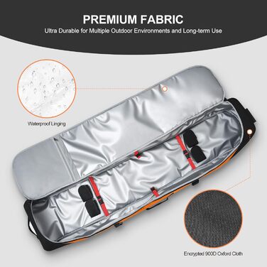 Чохол для лиж Odoland з роликами, водонепроникний, для подорожей літаком, 170 см, оранжевий