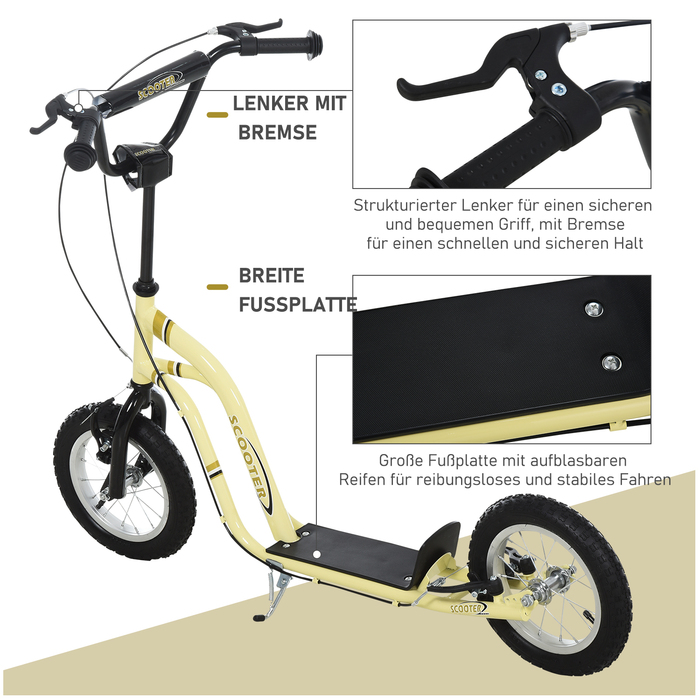 Дитячі самокати HOMCOM від 5 років, самокат Kick Scooter City Scooter з 12 дюймовими пневматичними шинами та гумовим кікбордом для безпечної їзди