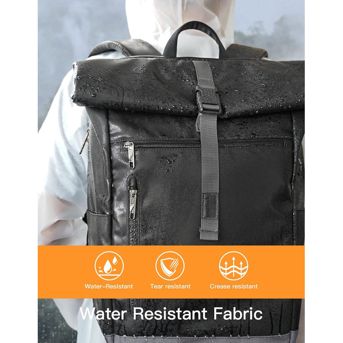 Міський рюкзак Inateck RollTop 25-30 л, чорний, для ноутбука 17'' – універсальний для чоловіків і жінок, велосипедний, шкільний, для університету, роботи, спорту та подорожей