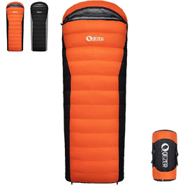 Сплячий мішок пуховий зимовий, 600FP+ преміум-пух, 12°C -24°C, легкий та теплий для 3-4 сезонів, кемпінг, трекінг, походи, оранжевий