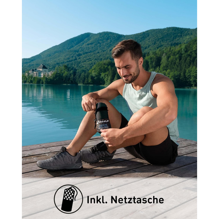 Рушник Fit-Flip з мікрофібри - компактний, швидковисихаючий, для спорту, подорожей, пляжу - 60x120 см, чорний, 1 шт.