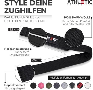 Лягки для тренувань Athletic Aesthetics - ремені для підйому штанги, 60 см, для фітнесу, пауерліфтингу, важкої атлетики, чорні (пара)