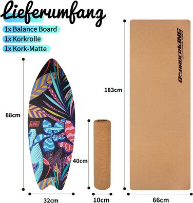 Балансборд BoarderKING Indoorboard Wave для серфінгу та скейтбордингу в приміщенні, тренажер рівноваги для нейром'язового тренування, з захисним килимком (квітка)