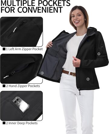 Жіноча водонепроникна мембранна куртка Outdoor Ventures Softshell — дихаюча вітрозахисна функціональна куртка з капюшоном, XL, чорна