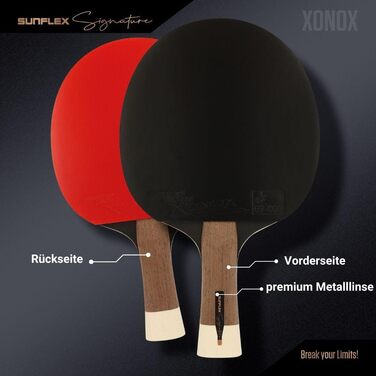 Sunflex ITTF Сертифікована професійна ракетка для настільного тенісу Signature Line з високоякісного дерева, турнірне покриття, для досвідчених гравців і змагального рівня, у магнітній коробці Xonox
