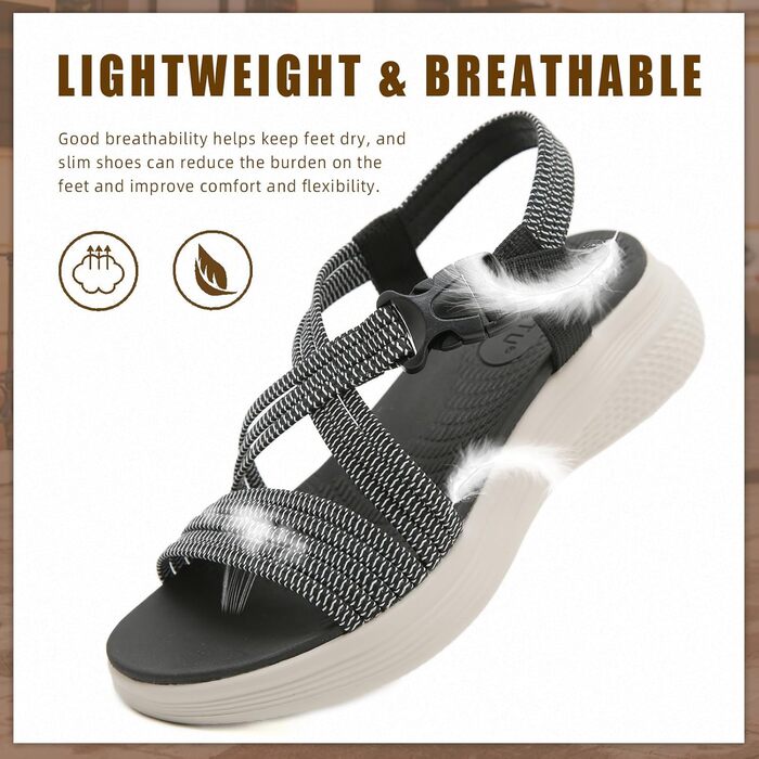 Сандалі жіночі літні зручні легкі чорні (39 EU) з ортопедичною м'якою устілкою для відпочинку та прогулянок