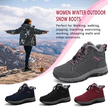 Жіночі зимові чоботи - тепла підкладка, водонепроникність, трекінгові та похідні черевики, зимові короткі чоботи, Outdoor боти (Сірий, 38.5 EU)