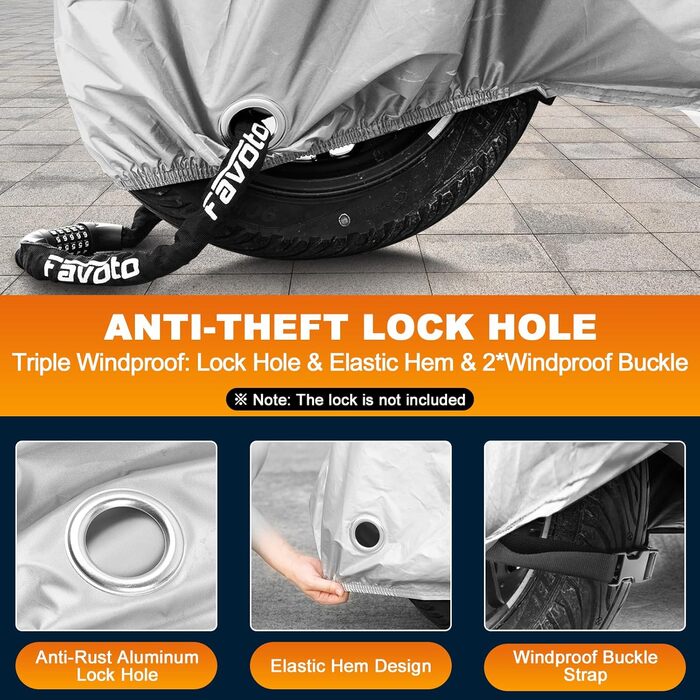 Захисний чохол для мотоцикла Favoto: водовідштовхуючий, пилонепроникний, з UV-захистом, XXL, 245x105x125 см