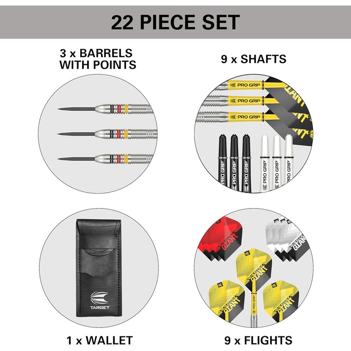 Дарти Target Gabriel Clemens 22/23/24 г, сталеві наконечники, набір стріл, 9 Pro Grip, 9 Pro Ultra, гаманець, додаток для рахунку очок - акційний комплект