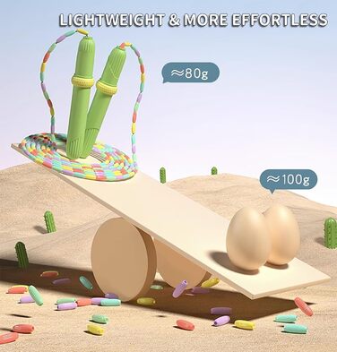 Дитяча скакалка з намистинами, м'яка, регульована, для фітнесу, тренувань та виховання, рожева та зелена