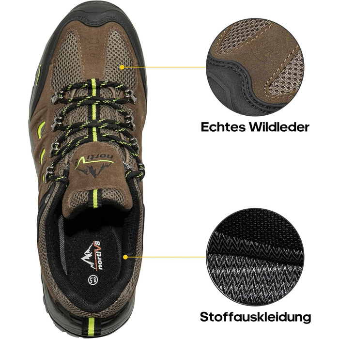 Чоловічі водонепроникні трекінгові черевики NORTIV - легкі, для хайкінгу та кемпінгу, 43 EU, чорний, коричневий, жовтий