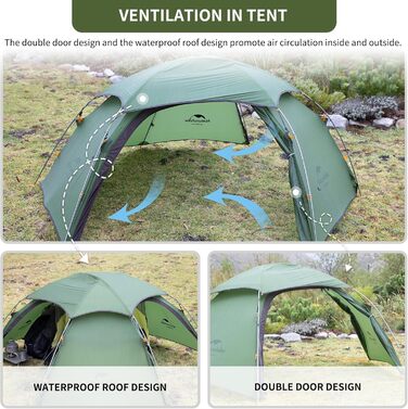 Намет Naturehike Cloud Peak: Ultraleicht 4-сезонний намет для кемпінгу на 2-3 особи, 20D, колір: Waldgrün