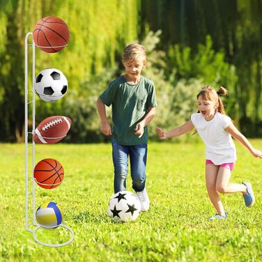 Підставка для м'ячів XIAQICA: тримач для 5 м'ячів, знімна конструкція, стабільна та міцна. Підходить для баскетболу та футболу (білий)