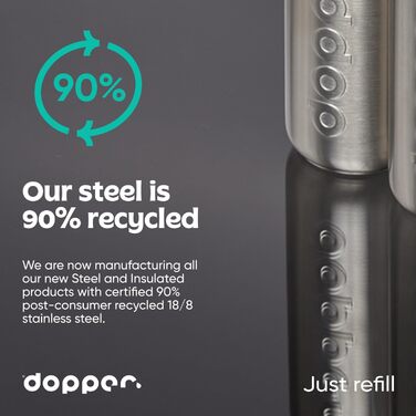 Пляшка для води Dopper Steel з нержавіючої сталі 350/490/800 мл, 1.1 л — BPA-free, герметична спортивна пляшка для спорту, офісу та активного відпочинку