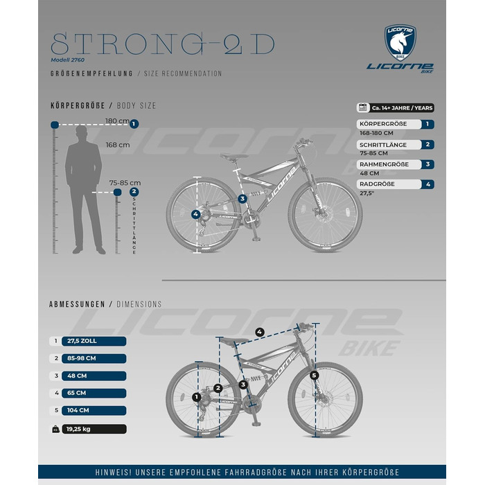 Гірський велосипед Licorne Bike Strong 2D Premium 27,5 дюймів, для хлопців, дівчат, жінок і чоловіків, з дисковими гальмами, 21 швидкість, повна амортизація, чорний/лайм