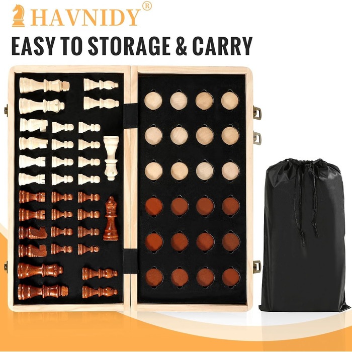 Магнітний набір для гри в шахи з дерева HAVNIDY, ручної роботи, складаний, з місцем для зберігання, для подорожей та сімейних ігор