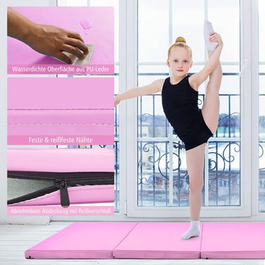 Мат гімнастичний COSTWAY 240x120x5 см, складаний, для йоги та фітнесу, рожевий, з липучкою та ручками
